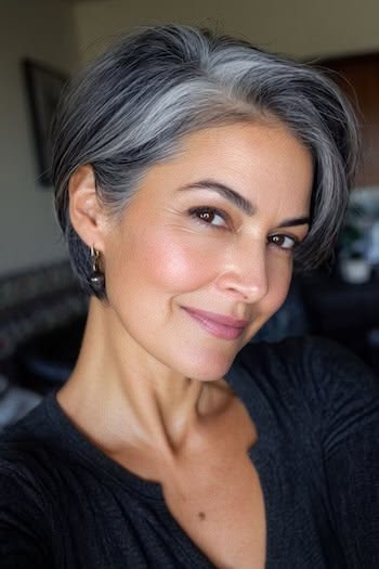 Femme souriante aux cheveux gris